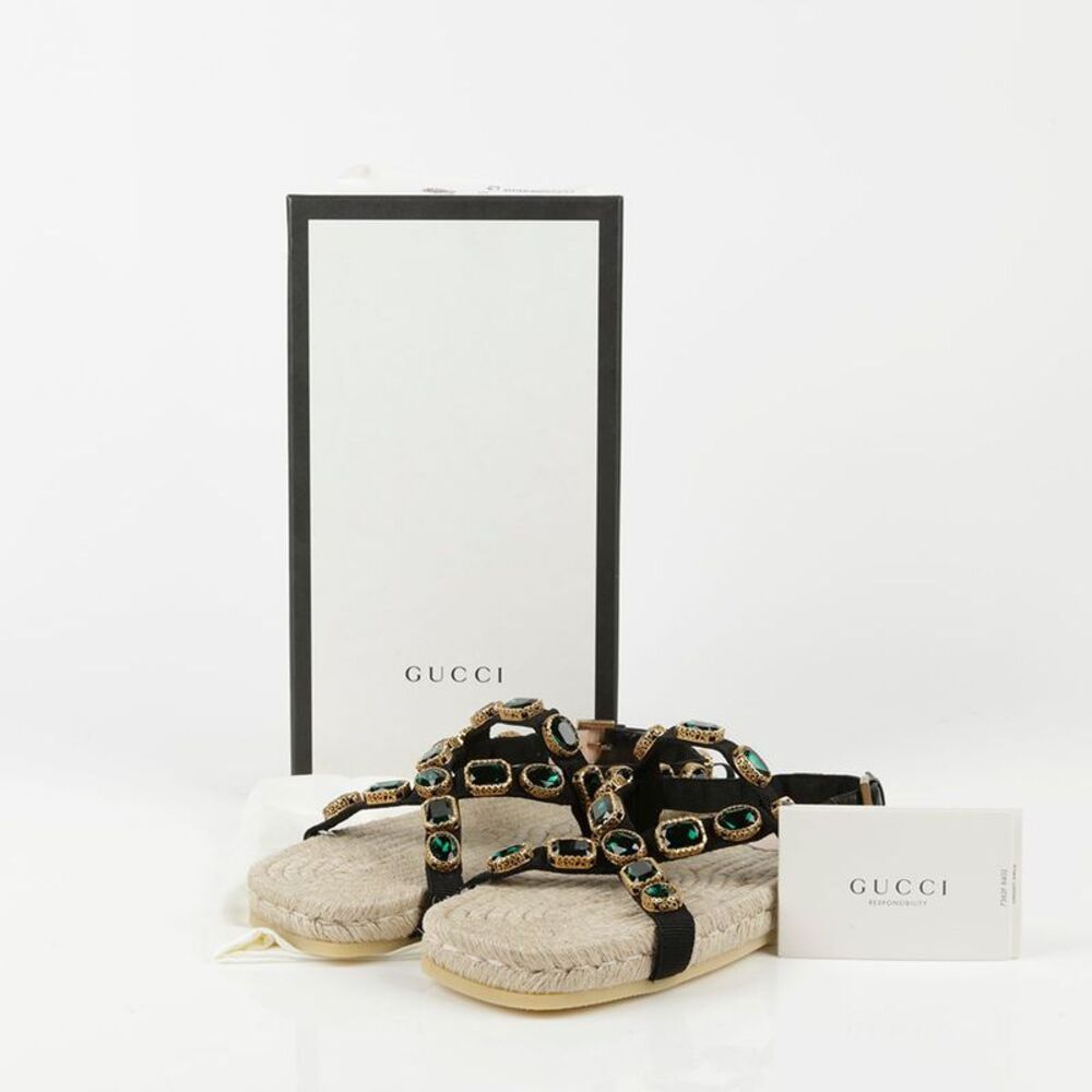 Black Grosgrain Crystal Espadrille Sandals